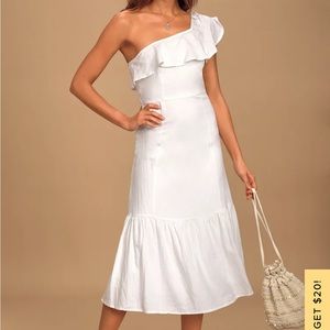 Sun-Kissed Memories White One-Shoulder Ruffled Midi Dress | Lulu’s | XS